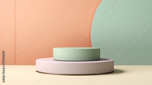 Geometric shapes composition with empty space for product design show. Abstract minimal scene with geometrical forms. Cylinder podiums in pastel colors. Abstract background. 3d render