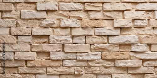 Natural beige white stone brick wall texture background banner panoramic panorama