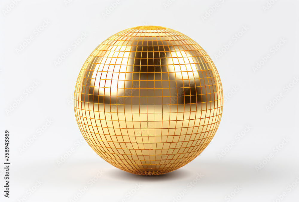 A gold disco ball sits on a white background, embodying postmodernist appropriation. A gold disco ball sits on a white background, embodying postmodernist appropriation.