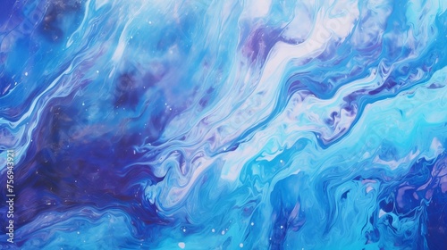 Abstract paint color background featuring an exoplanet cosmic sea pattern and marbleized effect, with swirling paint and liquid acrylic creating flows and splashes.