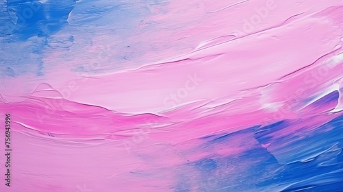 Abstract pink oil paint texture spread across a blue canvas, providing a minimalistic background with ample copy space.