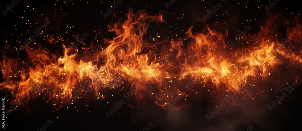 A fiery flame dances against the darkness, emitting smoke and heat. The fire stands out against the black background, creating a dramatic and intense visual