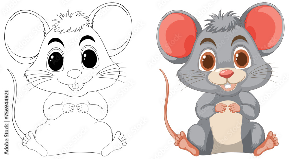 Two adorable vector mice with cheerful expressions