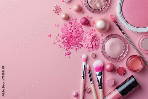 Makeup cosmetics and brushes 