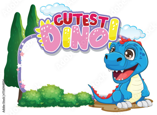 Cheerful blue dinosaur with cute expression outdoors