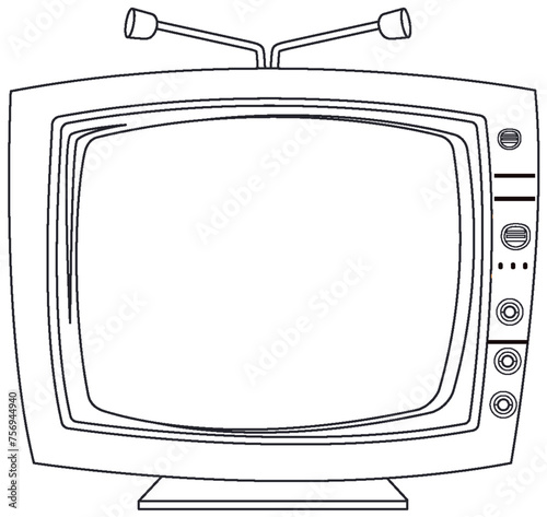 Black and white line art of a vintage TV