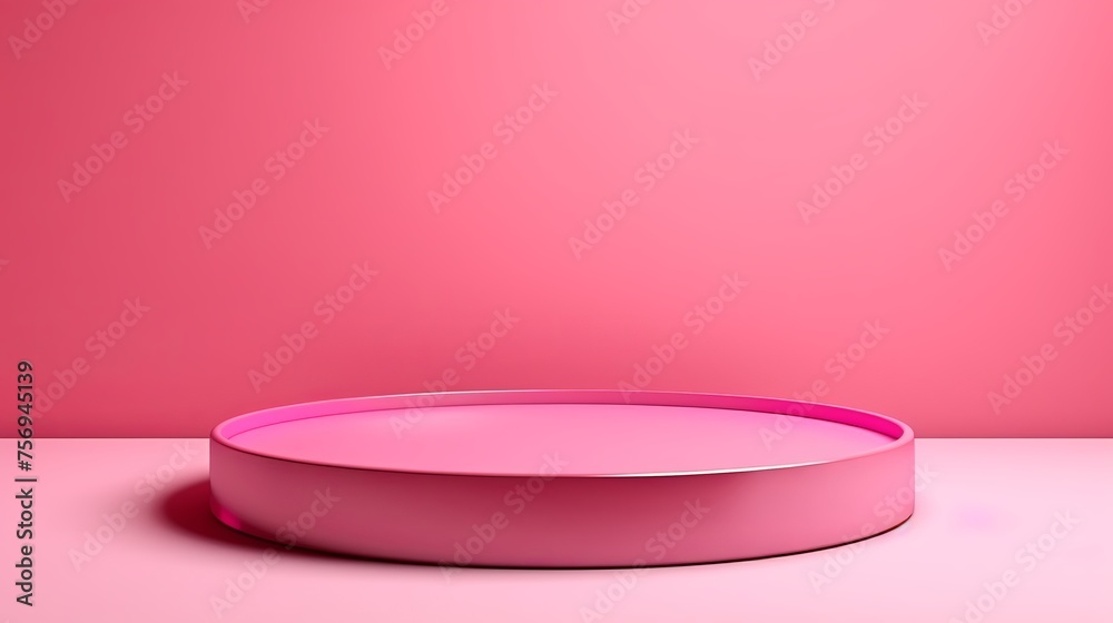 An empty podium or stand awaits product showcase against a pink background, bathed in bright pink hues under hard lighting, ideal for cosmetic product presentations. An empty podium or stand awaits product showcase against a pink background, bathed in bright pink hues under hard lighting, ideal for cosmetic product presentations.