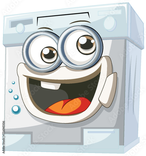 Vector illustration of a cheerful washing machine