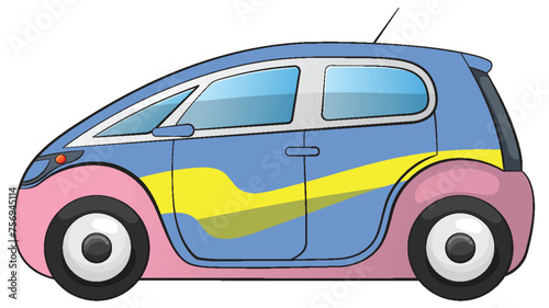 Vibrant vector graphic of a small modern car