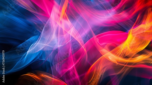 Abstract colorful smoke swirls on dark background. Vibrant fluid art for creative design and artistic concept.