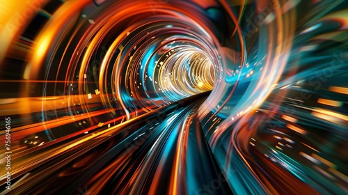 Futuristic tunnel vision with vibrant streaks of light. Abstract speed and technology concept illustration.