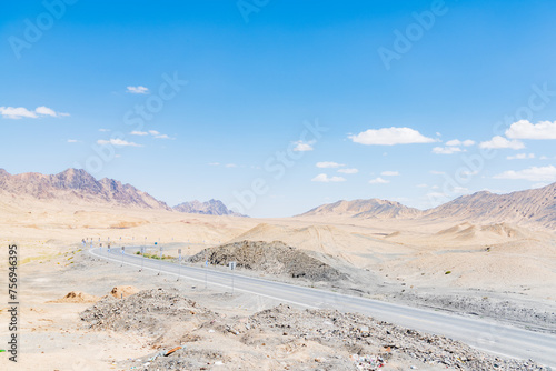 The vast uninhabited land on the national highway from Xinjiang  China to Qinghai
