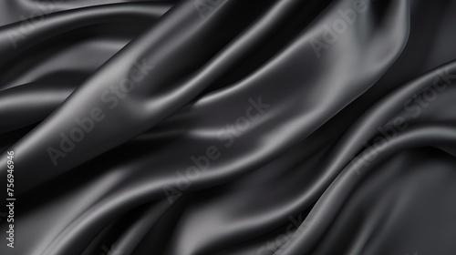 Luxurious dark satin fabric with abstract patterns and soft waves, creating an elegant silk cloth background.