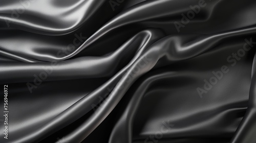 Luxurious dark satin fabric with abstract patterns and soft waves, creating an elegant silk cloth background.