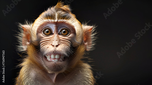 Funny Portrait of Smiling Barbary Macaque Monkey showing Teeth: Cute Animal Expression, Wild Primate Smiling, Monkey with Funny Face, Generative Ai photo