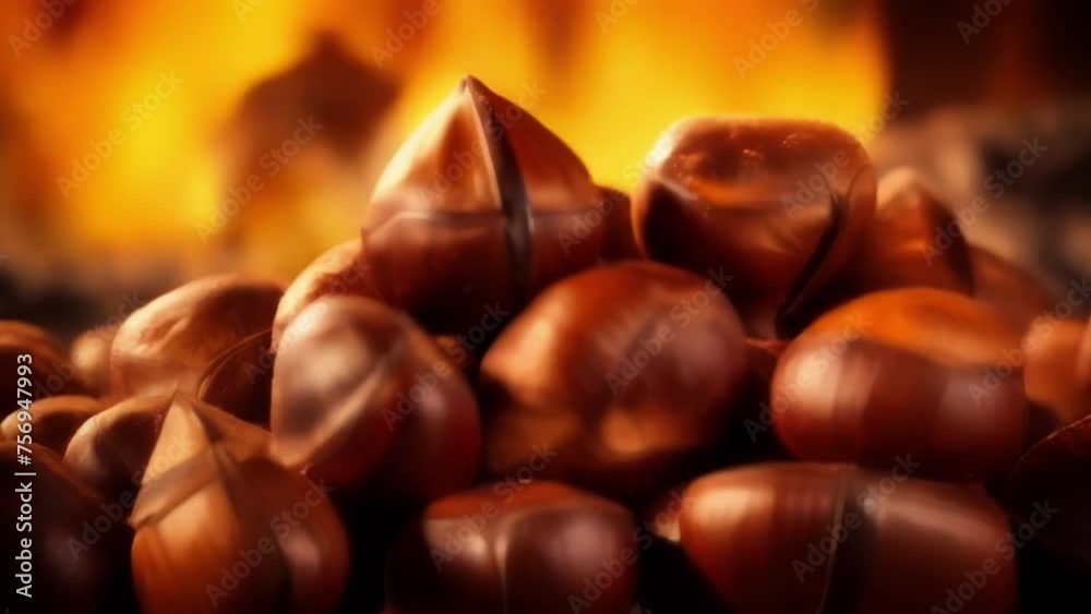 In this closeup photo, a handful of roasted chestnuts steals the spotlight as they lay nestled in a pile of crumbled, goldenbrown shells, emanating a unique blend of woody, caramellike aromas In this closeup photo, a handful of roasted chestnuts steals the spotlight as they lay nestled in a pile of crumbled, goldenbrown shells, emanating a unique blend of woody, caramellike aromas