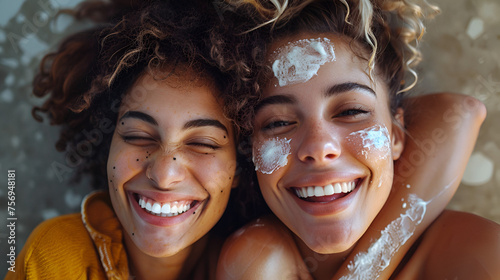 Two Friends Having Fun: Beauty Treatment and Spa Day, Women Enjoying Skincare and Wellness Therapy, Female Friends Pampering Session, Generative Ai photo