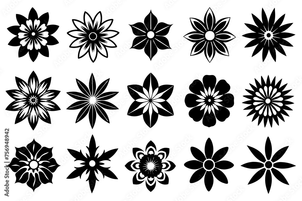 set of black and white flowers