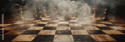 A chessboard where the squares tell stories of past games photo