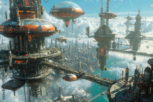 A cloud city where inhabitants live above the Earth photo