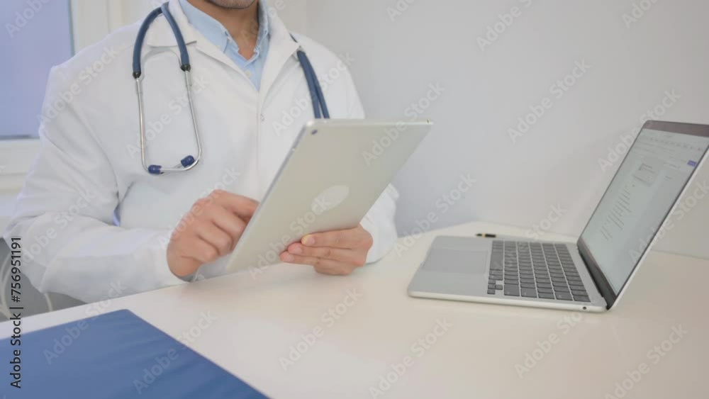 Close up of Doctor Working on Digital Tablet Close up of Doctor Working on Digital Tablet