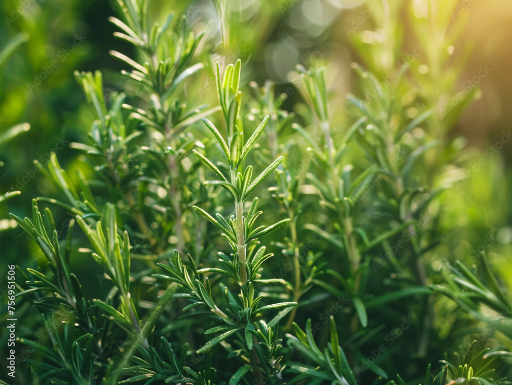 Sprigs of rosemary and thyme close-up, focus on their vibrant colors and texture, symbolizing flavor and aroma Sprigs of rosemary and thyme close-up, focus on their vibrant colors and texture, symbolizing flavor and aroma