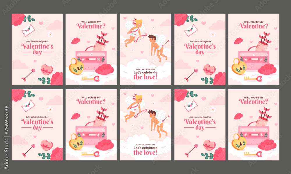 happy valentine day card vector flat design template happy valentine day card vector flat design template