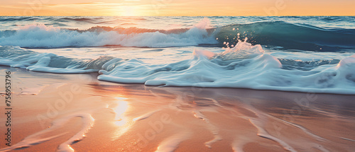 Closeup of calm ocean surf washing up onto beach © Mishi