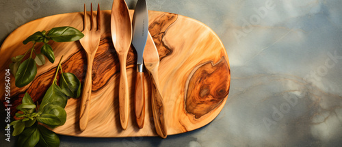 Close up of Kitchen Utensils from Olive Wood