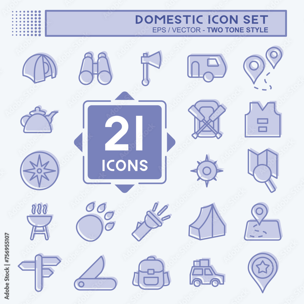 Icon Set Domestic. suitable for education symbol. two tone style. simple design editable. design template vector. simple illustration