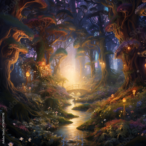 Enchanted Mystical forest Dreamy Fairy Environment Pintable Background. Graphic Forest Floral Game Asset. © Irinka Dimkovna