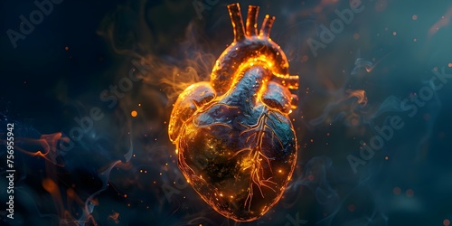 A heart glowing with energy and warmth ignited by artificial intelligence. Concept Artificial Intelligence, Heart Glow, Energy, Warmth