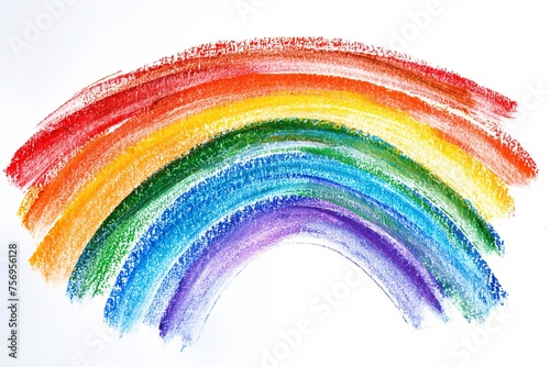 Colorful Hand-Drawn Crayon Rainbow Isolated on White