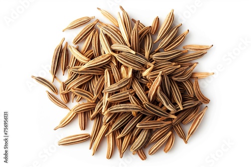 Top View of Cumin Seeds Neatly Isolated on White Background