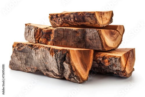 Oak Stump and Firewood Logs Isolated on White