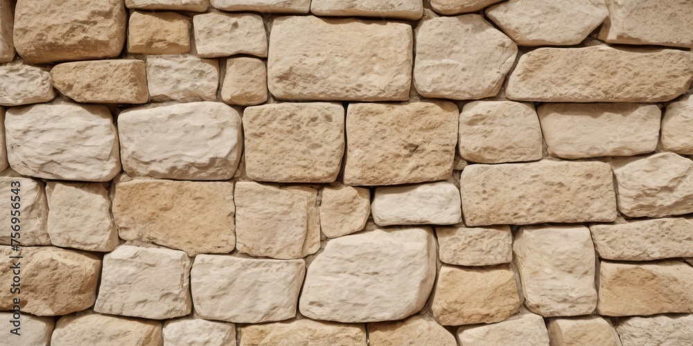 Fototapeta premium Rock stone tile wall texture rough patterned background in white cream colore