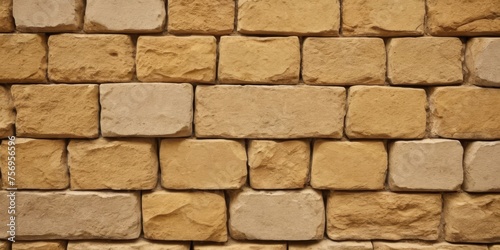 Rock stone brick tile wall aged texture detailed pattern background in yellow cream beige colo