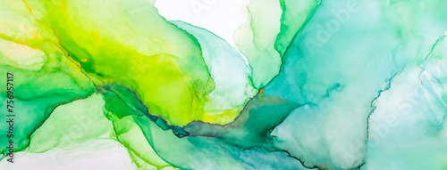 Horizontal alcohol ink art with green base