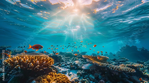 Underwater Photography: Explore underwater photography to capture the beauty and mystery of submerged environments. Waterproof camera equipment or housings to photograph marine life. #756957312
