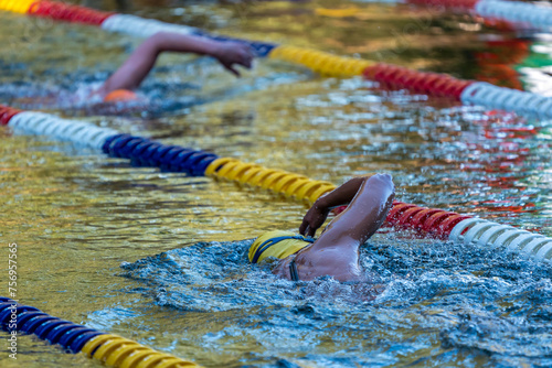 Swimming competition in a natural lake with lane boundaries © DZiegler