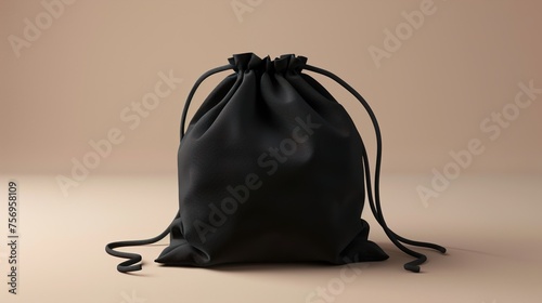 Black drawstring bag mockup isolated on background, generative ai