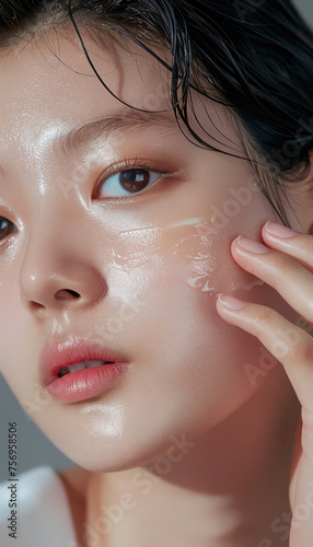 Asian women's faces are beautified with cosmetics faces for advertising
