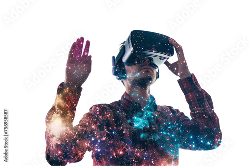 person wearing virtual reality goggles technology, 