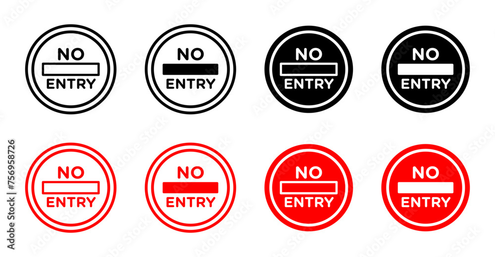 No Entry Road Line Icon Set. No Road and Street Entry symbol in black and blue color.