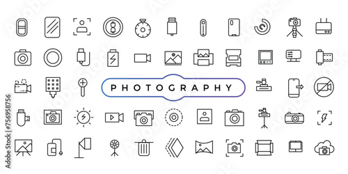 Simple Set of Photography and Image Editing Related Vector Line Icons. Contains such Icons as Image Gallery, Auto Correction, Adjustments and more.