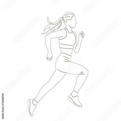 sketch of a woman running on a white background, vector