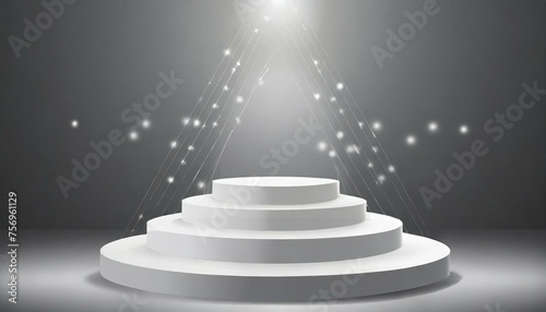 Honoring Excellence  Award Ceremony Concept with White Stage Podium on Gradient Grey