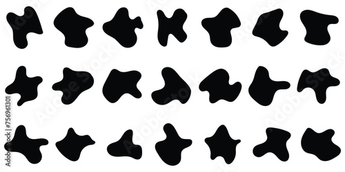 Random shapes. Organic black blobs of irregular shape. Abstract blotch, inkblot and pebble silhouettes, simple liquid amorphous splodge elements water forms creative minimal bubble stone vector set photo