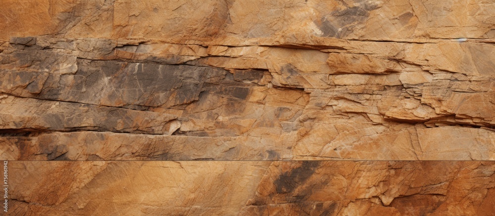 Close-up view of the textured golden brown natural stone section Close-up view of the textured golden brown natural stone section