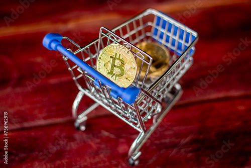 Bitcoins in a shopping cart